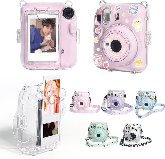Fujifilm Instax Mini 12 Kameratasche in Transparent Grün mit Fototasche, Riemen und Aufklebern - Bild 1