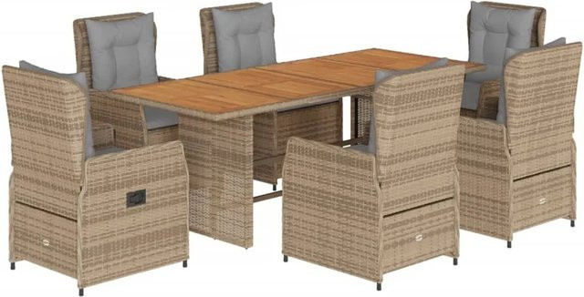 vidaXL 7-tlg Garten-Essgruppe aus Poly-Rattan und Akazienholz mit Kissen in Beige - Bild 1