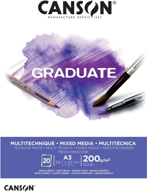 Canson Graduate Mixed Media Papier Hellweiß A3 20 Blatt - Bild 1
