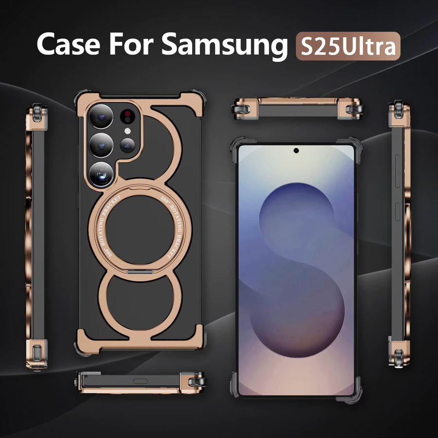 Magnetische Aluminiumlegierung Handyhülle mit drehbarer Halterung für Samsung S26 S25 S24 S23 Ultra in Grau - Bild 4