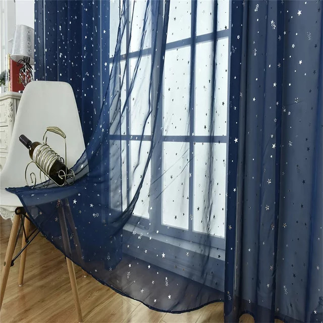 Bilu Tüllvorhang mit silbernen Sternen in Transparent, Landhausstil, B: 100 cm, H: 200 cm - Bild 1