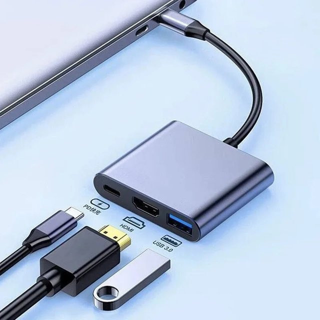 3in1 USB-C Hub Docking Station mit HDMI 4K und USB 3.0 sowie PD Schnellladefunktion für MacBook, Smartphone und Computer - Bild 1