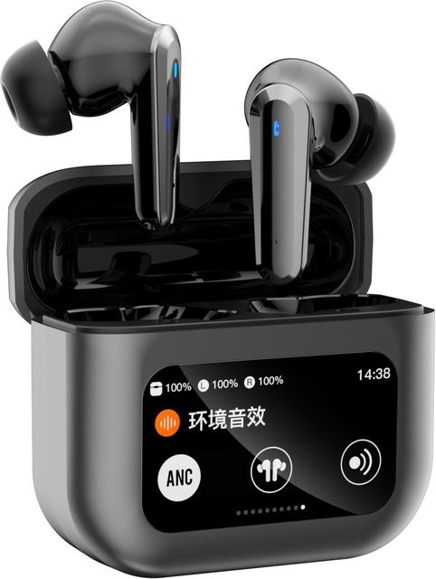 QUEED Bluetooth In-Ear Kopfhörer mit ANC Aktiver Geräuschunterdrückung, LCD-Farbdisplay und Wasserdichtigkeit, Schwarz - Bild 1