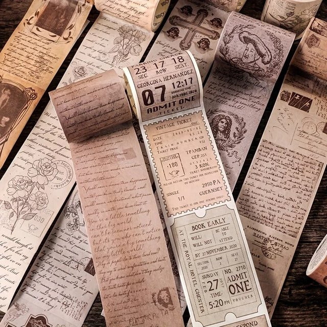 Vintage Washi Tape mit Gedichten, Buchstaben und Pflanzen in Beige für Scrapbooking und DIY-Dekoration - Bild 1