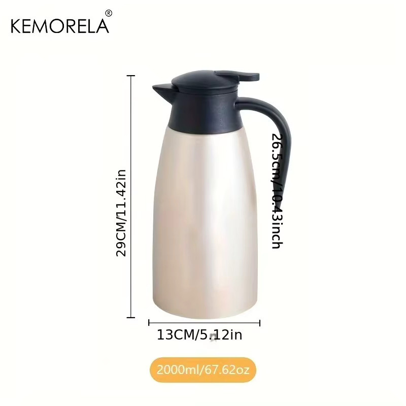 KEMORELA Thermoskanne aus Edelstahl in Silber mit 2 l Fassungsvermögen für Kaffee und Wasser - Bild 6