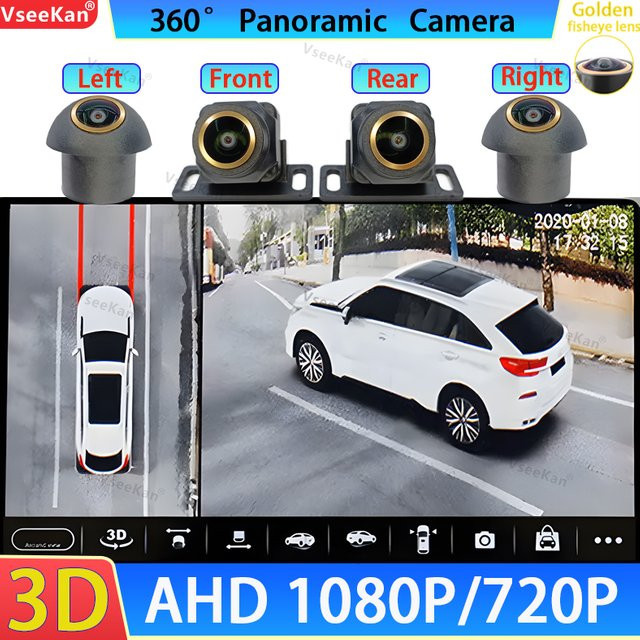 VseeKan 360-Grad-Autokamera mit 8K HD Panoramasystem und 3D AHD für Android-Multimedia-Radios in Gold und Schwarz - Bild 1