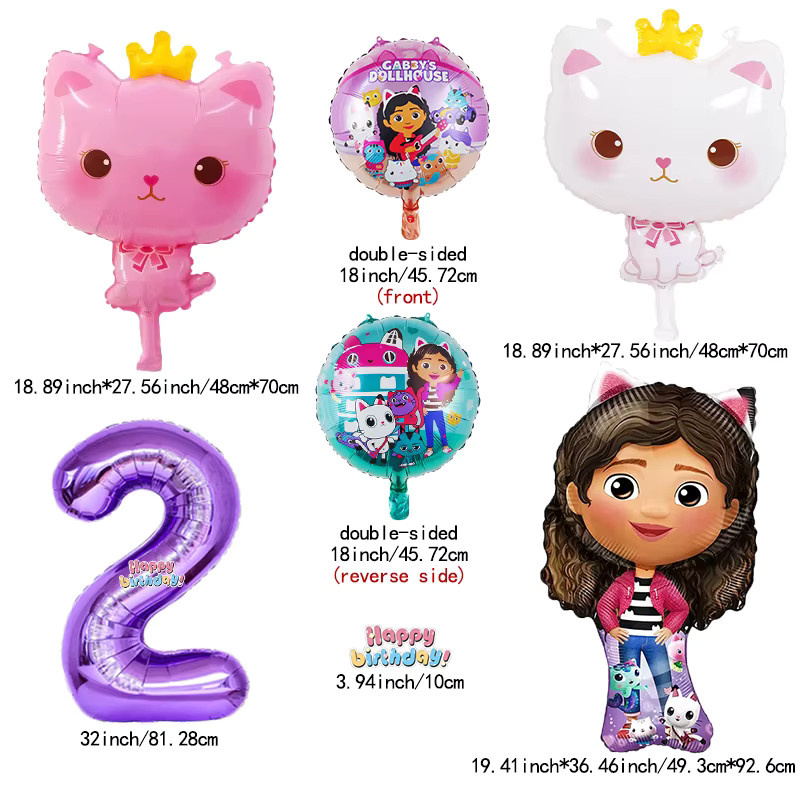8-teiliges Gabby Dollhouse Set mit Engel-Katzen Folienballons für deine Geburtstagsparty und Babyparty, mehrfarbig - Bild 3
