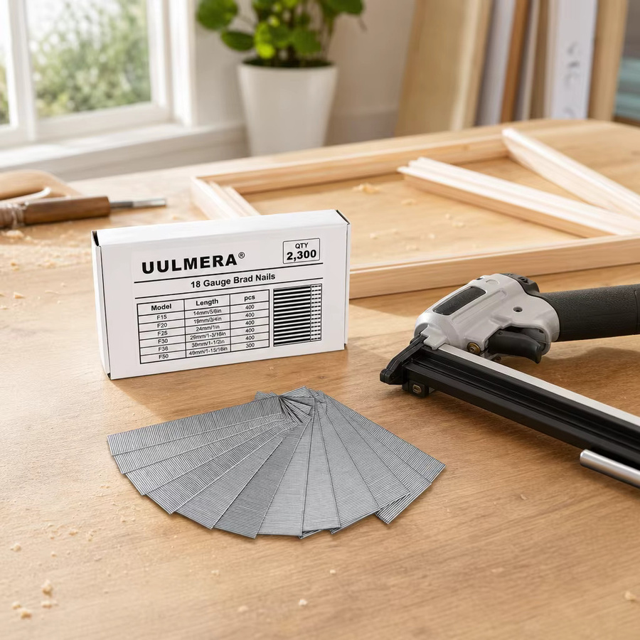 UULMERA 2300 Stück 18 Gauge Brad-Nägel Set, verzinkter Stahl in Silber, 6 Größen: F15/F20/F25/F30/F38/F50 für pneumatische und elektrische Brad-Nagler - Bild 3