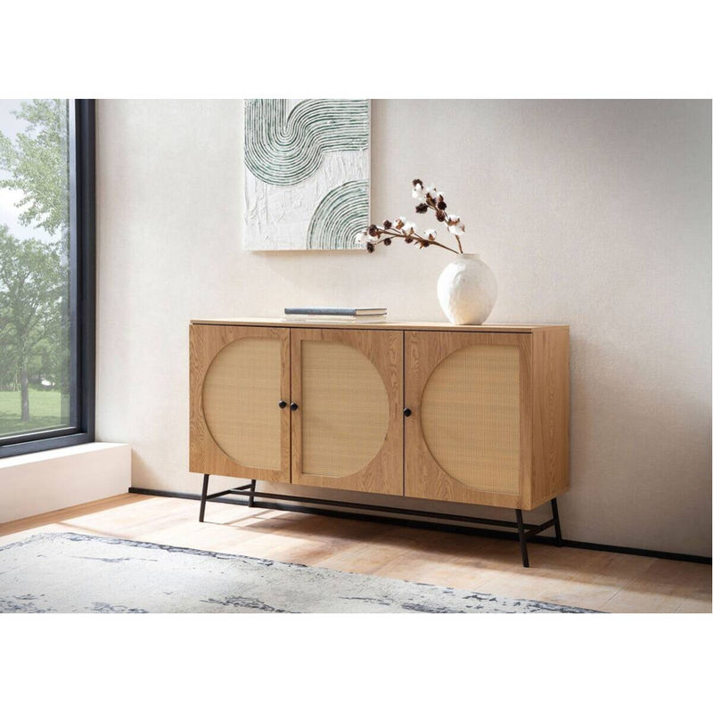 Wohnling Sideboard in Eiche Optik mit Rattan und Metall, B/H/T: 140 x 80 x 39 cm - Bild 2