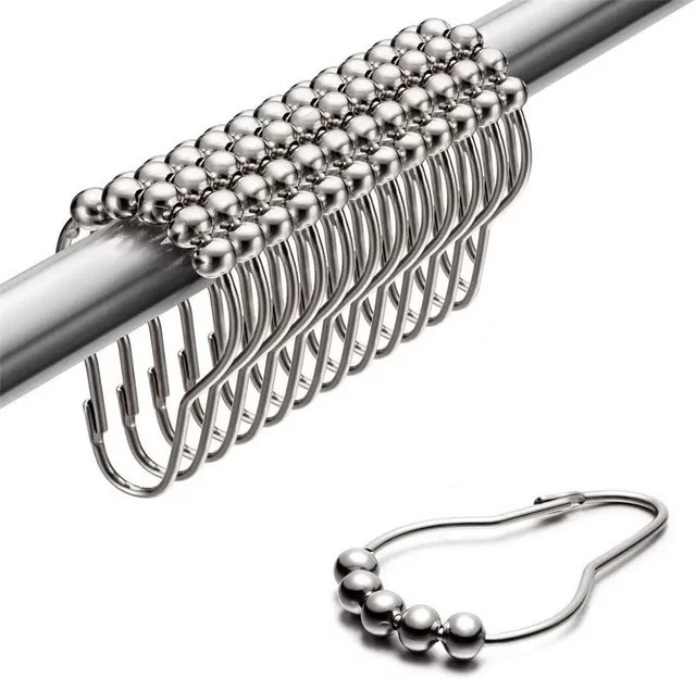 12er-Set Duschvorhangringe aus Metall in Silber, rostbeständige Duschhaken für Vorhangrollen - Bild 1