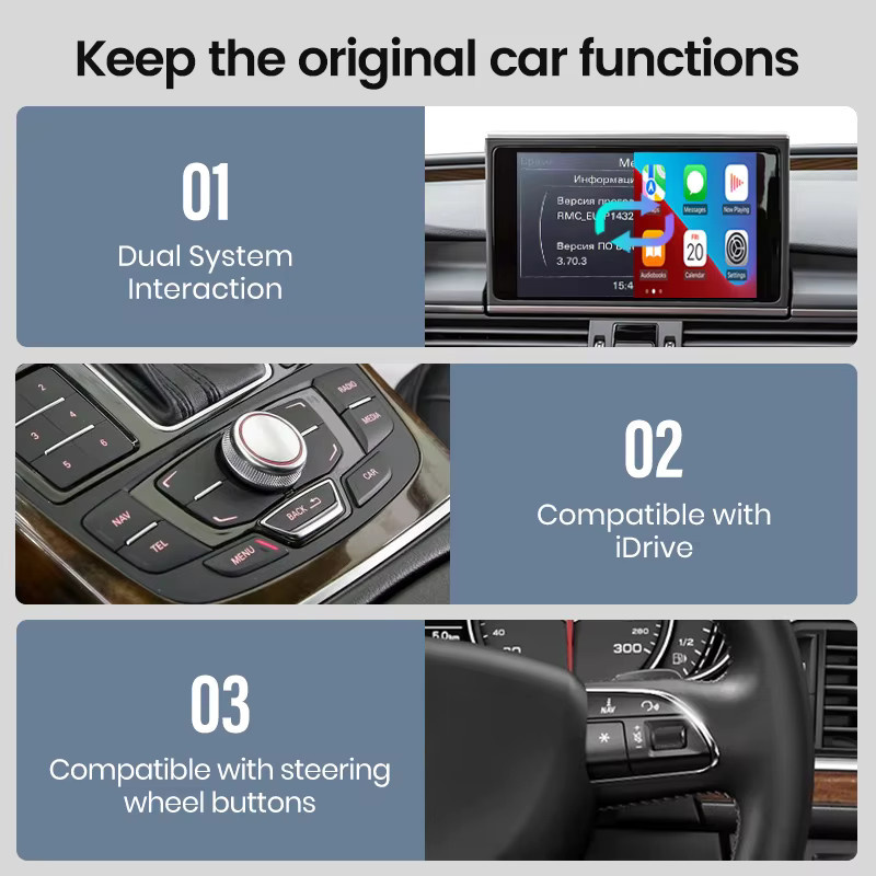 Junsun Android Auto und Wireless CarPlay Interface für Audi A6 A7 7C RMC 2012-2018 mit Mirror Link, AirPlay, Bluetooth, USB und Rückfahrkamera Unterstützung - Bild 5