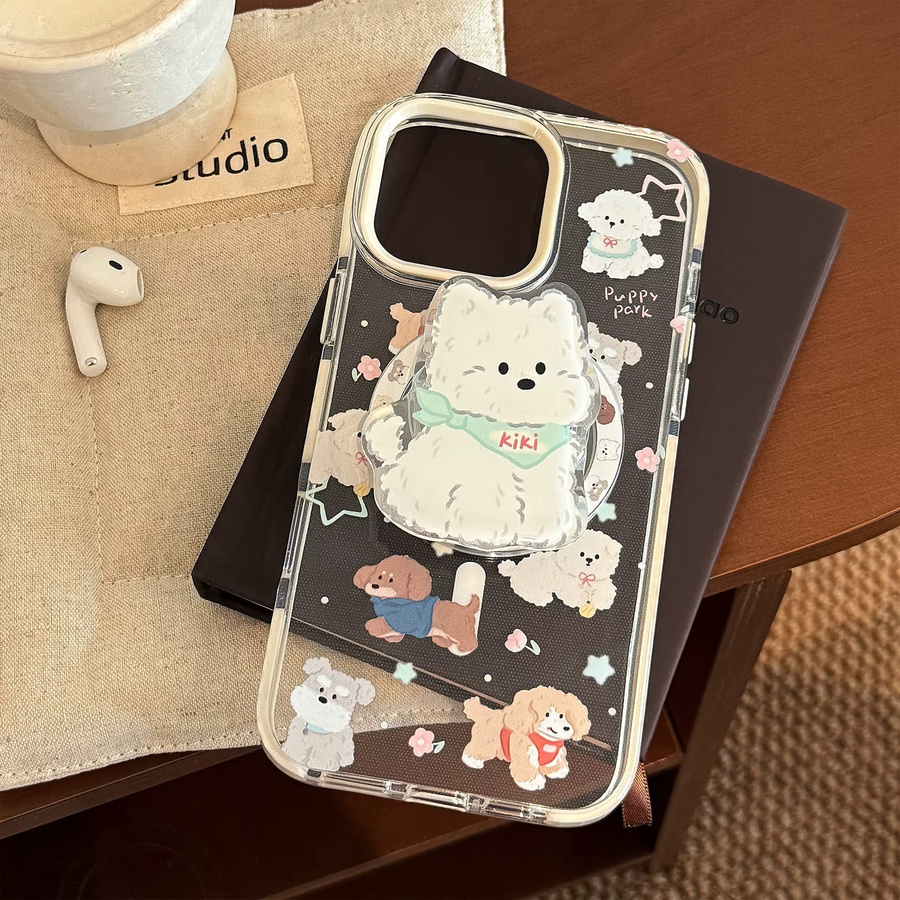 MUQGEW Koreanische Cartoon-Welpen-Handyhülle mit magnetischer Halterung für iPhone 17 16 15 14 13 12 Pro Max 11, transparent, stoßfeste Schutzhülle - Bild 4