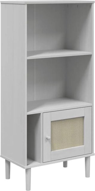 vidaXL Bücherschrank SENJA in Rattan-Look aus Kiefernholz, Weiß, B: 60 cm, T: 35 cm, H: 130 cm - Bild 1