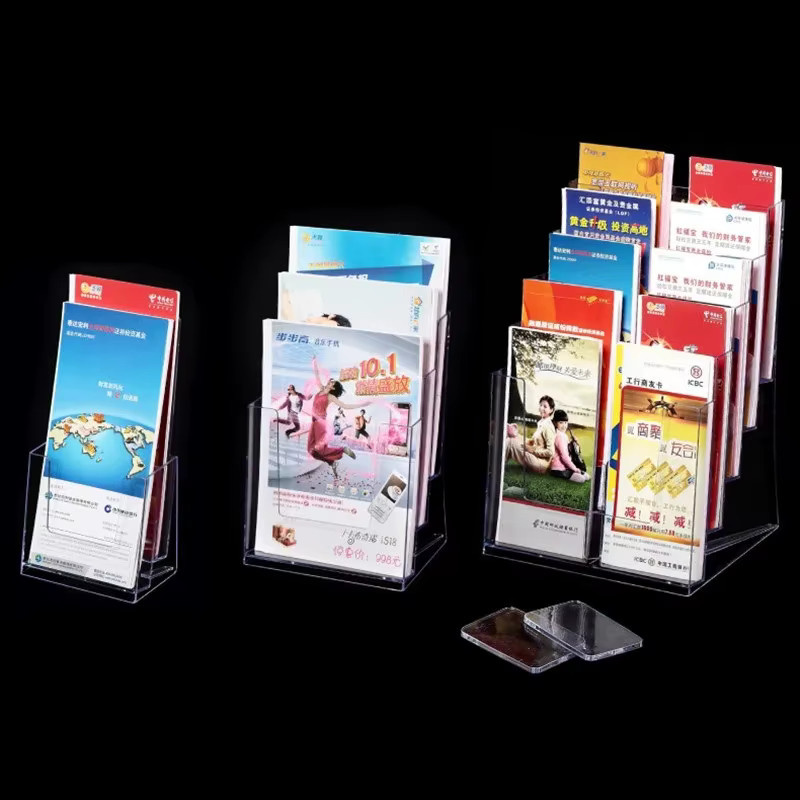 2er-Set Acryl Broschüren Display Stand mit 3 Schichten in Transparent, Organizer für Magazine, Flyer und Menüs zur Wandmontage - Bild 1
