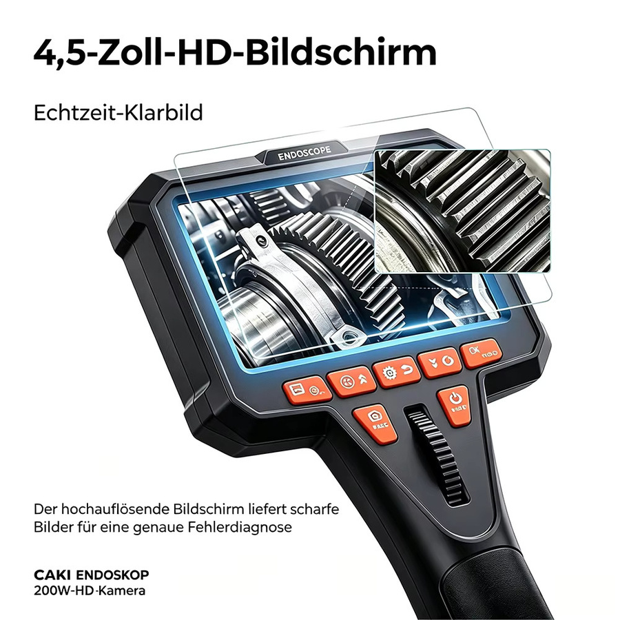 CAKI Industrieendoskop Inspektionskamera mit 4,5 Zoll IPS-Bildschirm, HD 1080P, 360 Grad Zwei-Wege-Gelenk und IP67 wasserdichtem halbstarrem Kabel mit LED-Licht in Schwarz - Bild 6