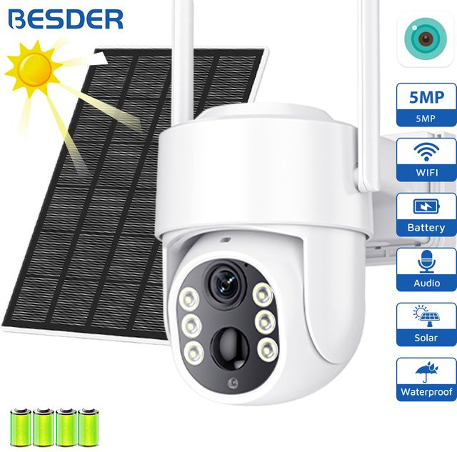 BESDER 5MP WiFi Solar PTZ Outdoor Sicherheit IP Kamera mit Nachtsicht, Menschliche Erkennung und 7800mAh Akku in Weiß - Bild 1