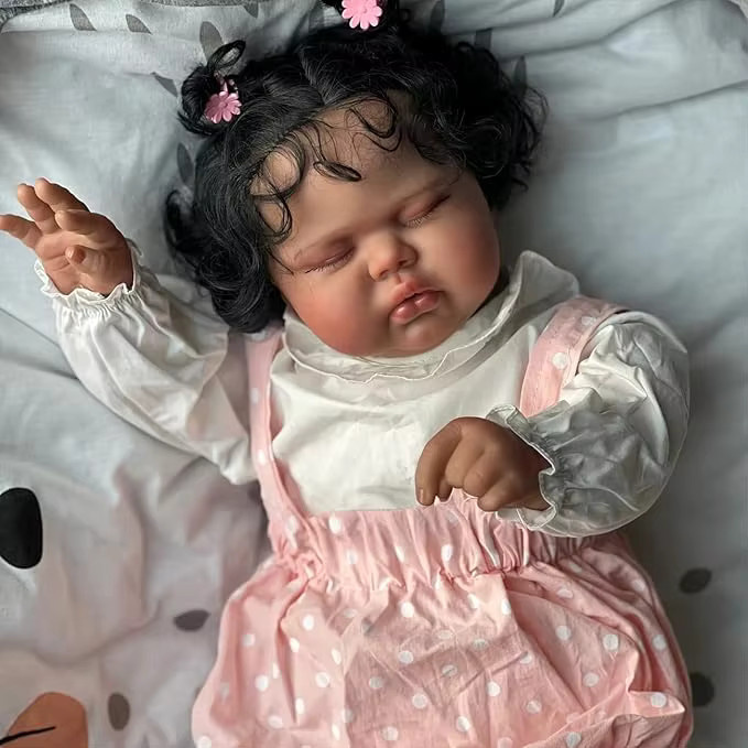 NPK Kleinkindpuppe, 19-Zoll, mit dunkler Haut, schlafendes Baby, Plüsch / Textil - Bild 2