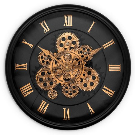 Wall-Art Steampunk Wanduhr in Schwarz-Gold, rund, Ø 40 cm - Bild 1