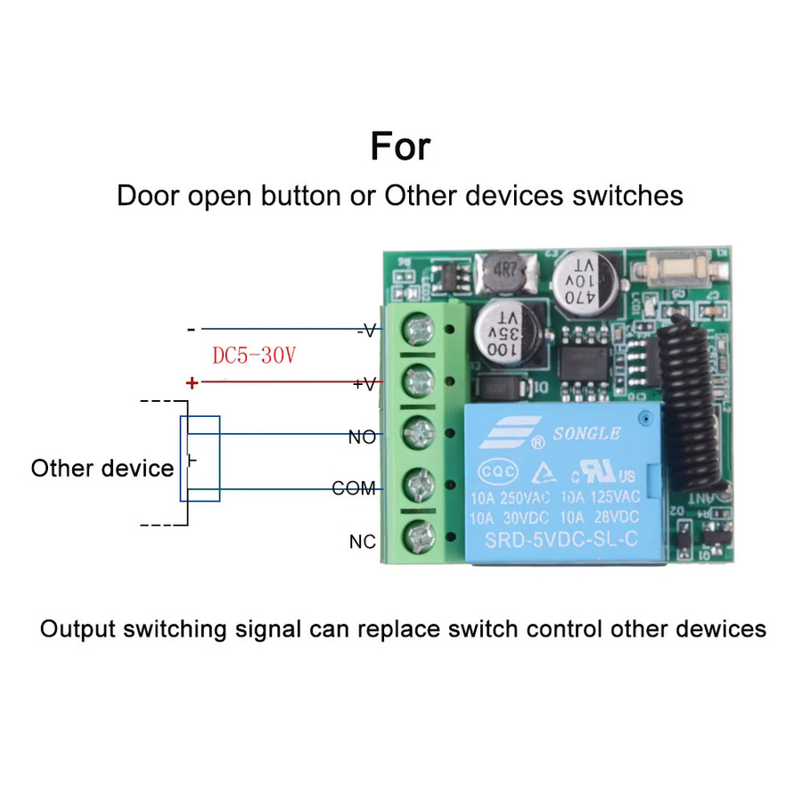 CENTURY AOKE 433MHz RF Drahtloses Fernbedienung Schalter Relais Modul 1CH für LED und elektronische Schlösser DC 5-30V - Bild 4