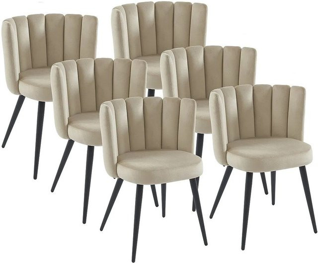Vente-unique Stuhl Pranila in Beige aus Samt mit schwarzem Metallgestell im Art Deco Stil - Bild 1