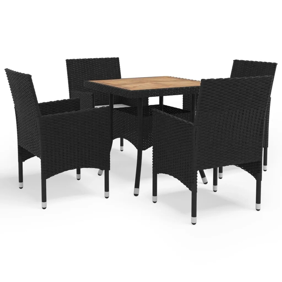 vidaXL 5-tlg Garten-Essgruppe aus Poly Rattan und Akazienholz in Schwarz und Braun - Bild 2