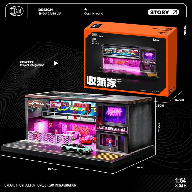 Linyi toy car Punk Parkplatz Diorama, mit LED-Licht, ab 14 Jahren - Bild 1
