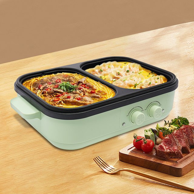 Bymaocar 2-in-1 Elektrischer Hotpot und Grill in Grün mit 1300W, 1-Liter Hotpot und 2-Liter Grill sowie einstellbarem Thermostat - Bild 1
