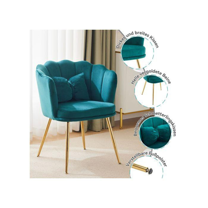 6er-Set moderne Polsterstühle von MUVOE aus Samt mit blütenblattförmiger Rückenlehne und goldenen Metallfüßen - Bild 2