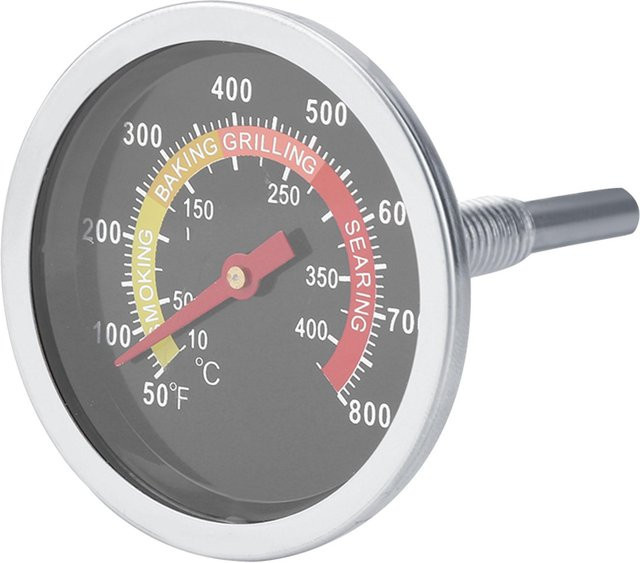 mfySpace Analoges BBQ Thermometer aus Edelstahl mit gehärtetem Glas in Silber für Barbecue und Kochen (50-800 Fahrenheit) - Bild 1