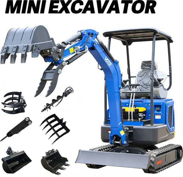 Multifunktionale Minibagger mit Raupenfahrwerk und Dieselmotor in Blau, 1 bis 2 Tonnen, CE & Euro 5 Standard - Bild 1
