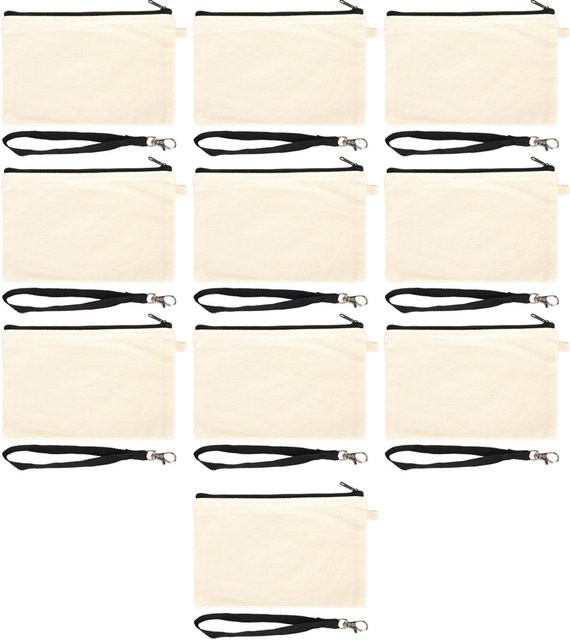 10 Stück Kosmetiktasche aus Canvas mit schwarzem Schlüsselband, weiß - Bild 1