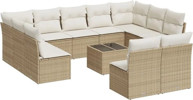vidaXL 12-teilige Garten-Sofagarnitur in U-Form aus Polyrattan mit Kissen in Beige-Creme - Bild 1