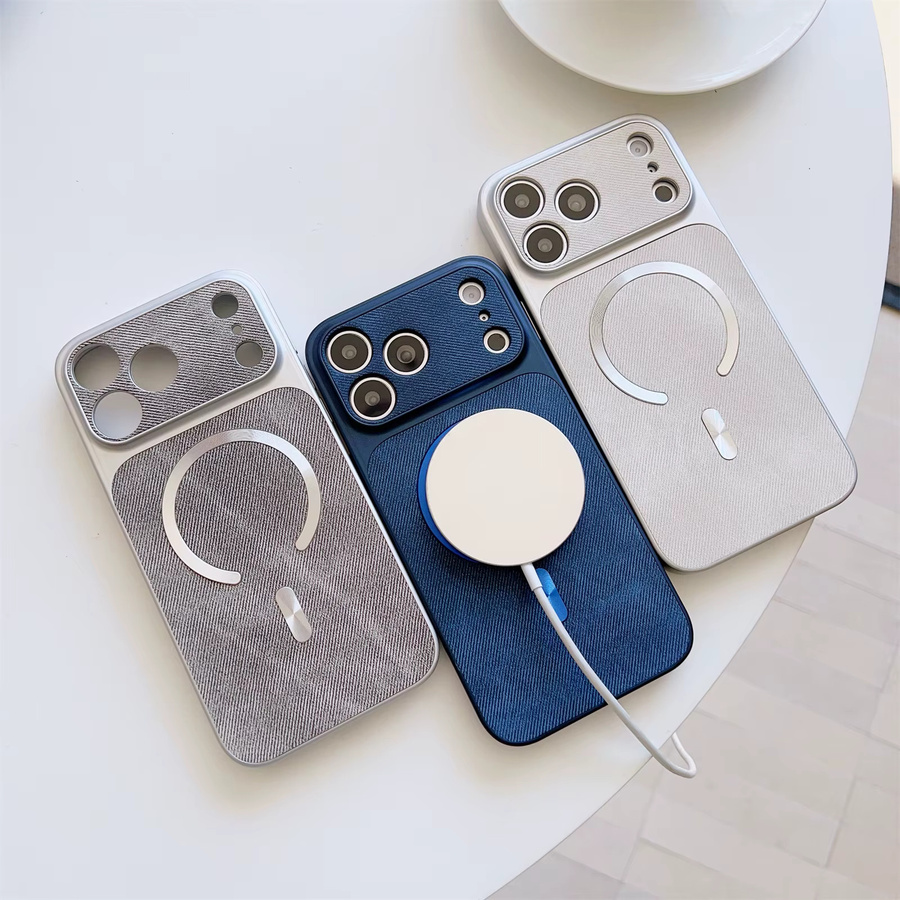 Magnetische MagSafe Schutzhülle in Denim-Textur für Apple iPhone 11 bis 17 Pro Max Plus in Orange - Bild 3