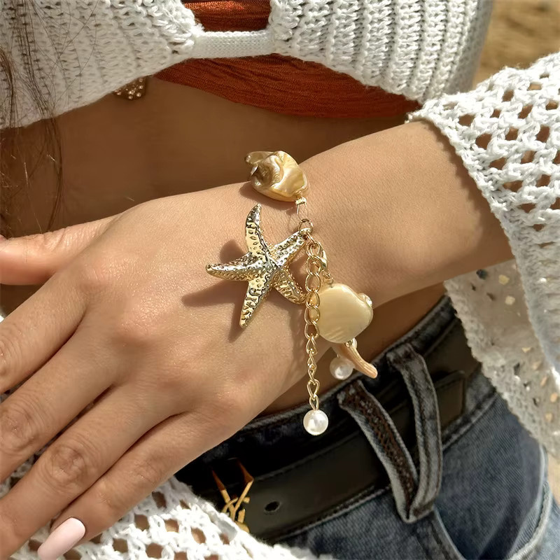 RINHOO FRIENDSHIP Armband, Seestern-Anhänger, Perle, Gold, Damen - Bild 1