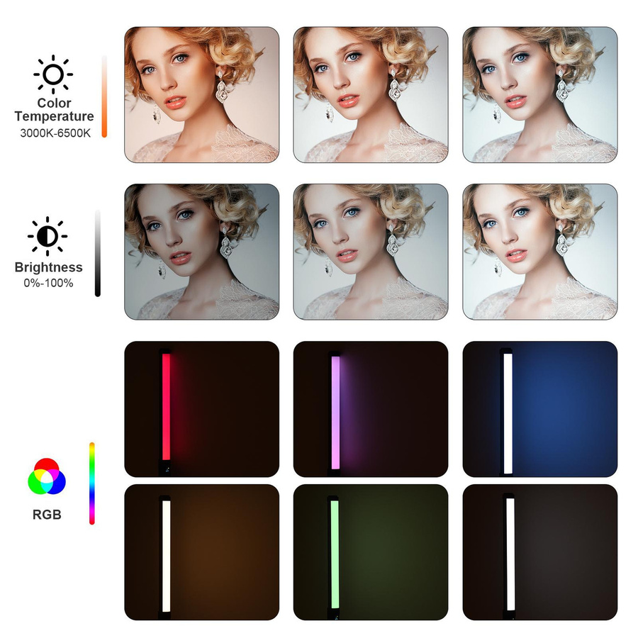 Andoer Handheld RGB LED Lichtstab 20W Buntes Fotolicht Schwarz mit Farbtemperatur 3000K-6500K - Bild 8