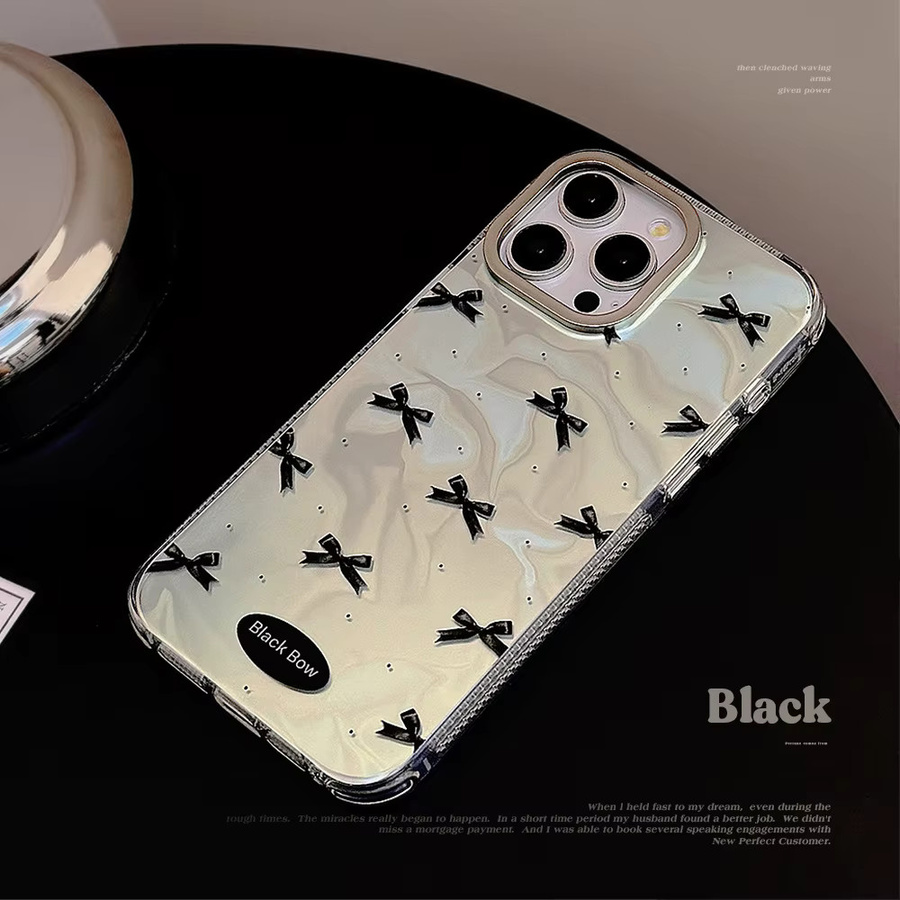 MUQGEW Handyhülle mit schwarzer Schleife und Wellenmuster für iPhone 16 15 14 13 12 Pro Max, stoßfeste Hartschale, Schwarz - Bild 2