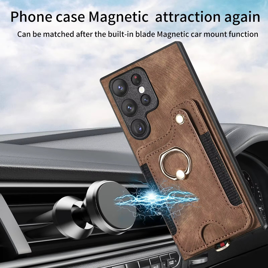 Leder Handyhülle mit Ringhalter und Kartenfach für Samsung Galaxy S24 S23 S22 S21 S20 Ultra Plus A54 A53 A34 A14 in Braun - Bild 3