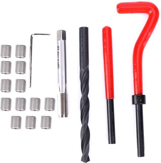TOMTOP JMS Gewindereparatur-Set M8x1 aus Edelstahl, 20 Stück Nachschneide-Gewindebohrer-Satz für die Reparatur von Innengewinden in Rot und Silber - Bild 1