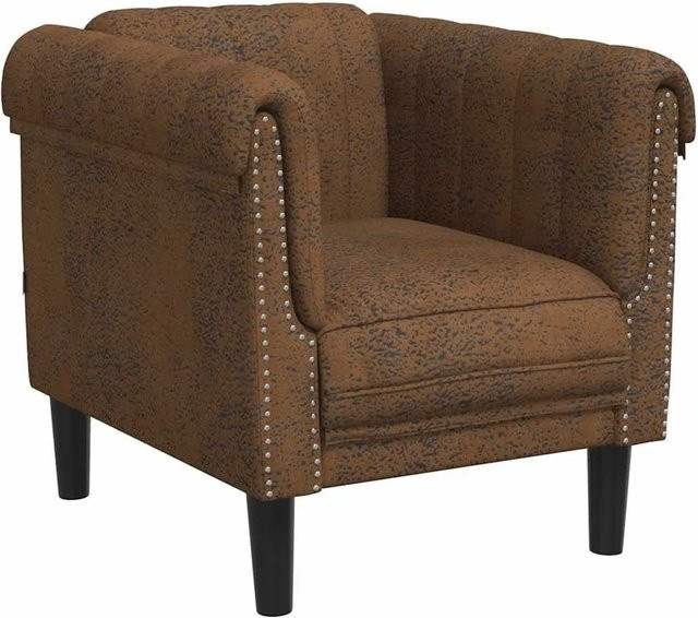 vidaXL Sessel in Braun mit Kunstleder und Wildleder-Optik, moderner Lounge-Sessel mit Armlehnen - Bild 1