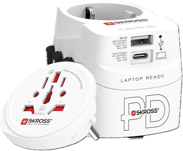 SKROSS Multiadapter PRO Light USB AC45PD World mit USB-C und USB-A in Weiß - Bild 1
