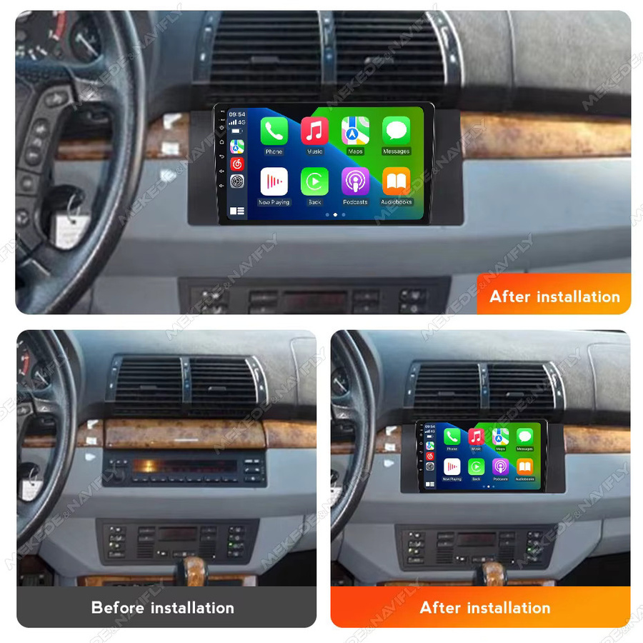 MEKEDE 2 DIN Wireless Carplay Autoradio mit IPS-Bildschirm, GPS und Bluetooth für BMW 5 E39 E53 X5 (1995-2006), Schwarz - Bild 2