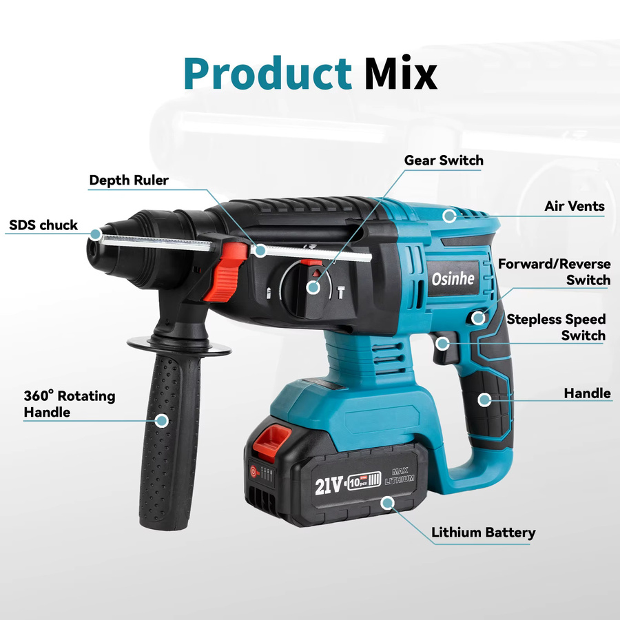 Makita LXT Akku-Schlagbohrmaschine mit bürstenlosem Motor, 26mm Multifunktions-Bohrhammer, Blau, passend für 18V Akkus - Bild 3