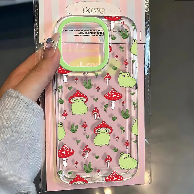 Fundas Stoßfeste Transparente Handyhülle mit Cartoon Pilz und Frosch für Apple iPhone Modelle - Bild 1