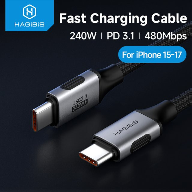 Hagibis USB-C auf USB-C Ladekabel mit 240 W und PD3.1 für schnelles Aufladen von iPhone 15/16/17 Pro, Laptops und Tablets - Bild 1