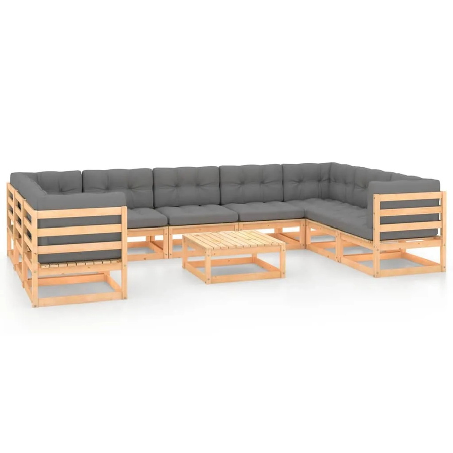 vidaXL 10-tlg Garten-Lounge-Set aus massivem Kiefernholz in L-Form mit grauen Polstern - Bild 2