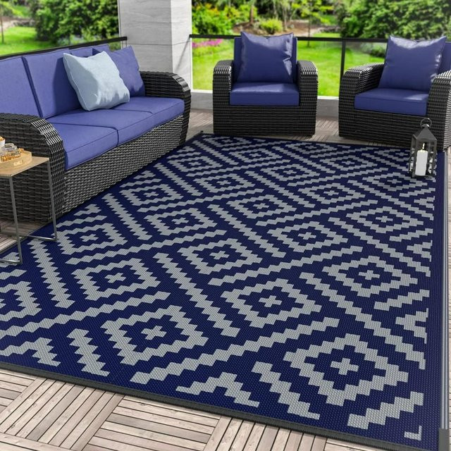 Waschbarer Outdoor Teppich von Lodestar in Blau, ideal als Camping- und Picknickmatte oder Dekoteppich für Wohnzimmer, Schlafzimmer und Garten, B/T: 120 x 80 cm - Bild 1