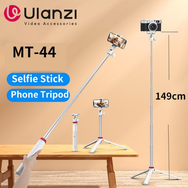 Ulanzi MT-44 Ausziehbares Selfie-Stick-Stativ mit Telefonklemme für Kameras und Smartphones in Schwarz, Höhe: 146 cm - Bild 1