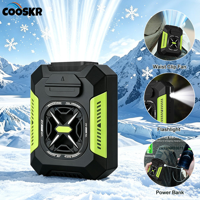 Tragbarer Mini-Hüftclip-Ventilator von ragee mit LED-Licht und Powerbank Funktion, USB-Akku-Luftkühler für Outdoor und Camping in Orange oder Schwarz - Bild 1