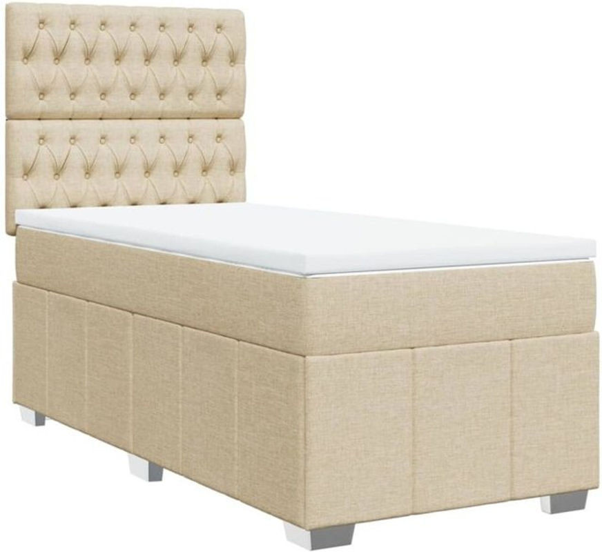 vidaxl Boxspringbett mit Matratze aus Stoff in Beige und Weiß, B/T/H: 90 x 190 x 140,5 cm - Bild 1