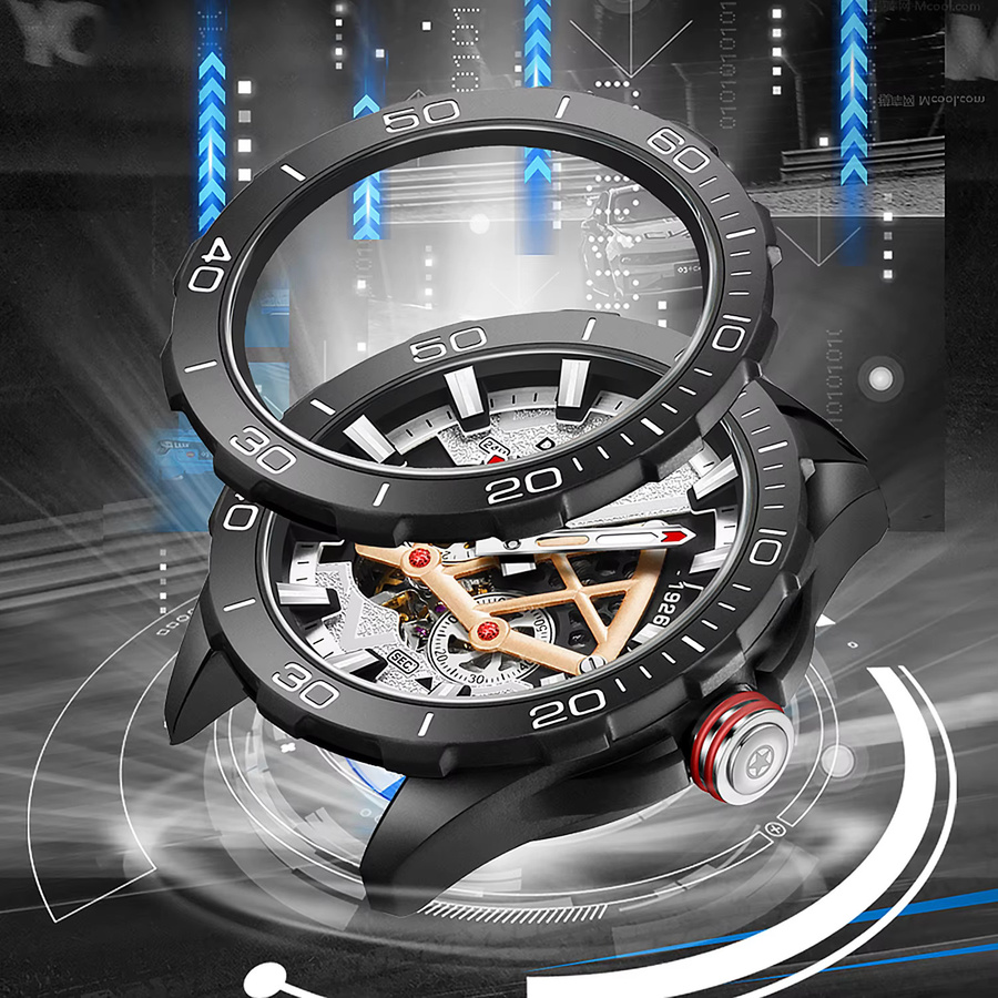 Deesio Armbanduhr Automatik, Kohlefaser, Silikon, Schwarz, Herren - Bild 2
